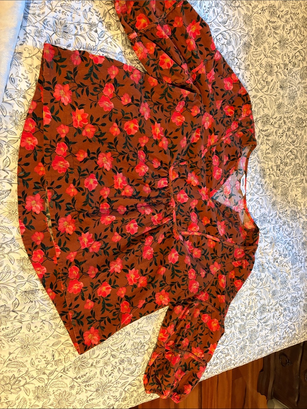 Sonoma Brown Blouse with Pink Floral Print
